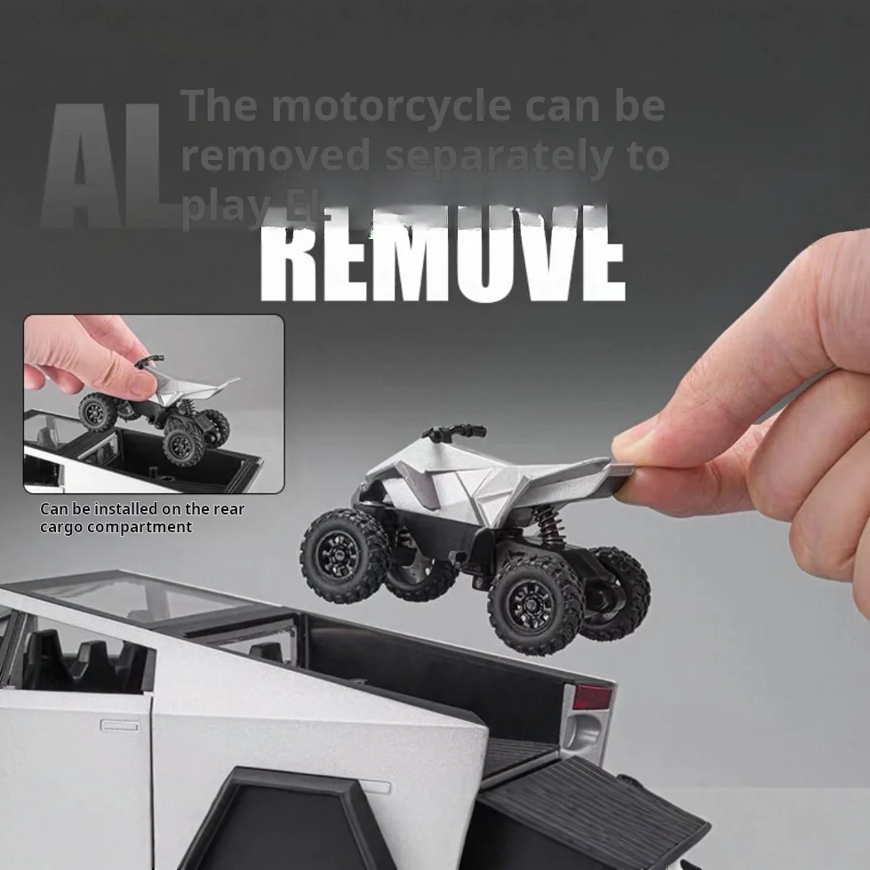 1:36 Cybertruck Toys Off Road Vehicle Die Cast Model Car Beach Motorcycle Hobby Collectible Birthday Gift For Boy