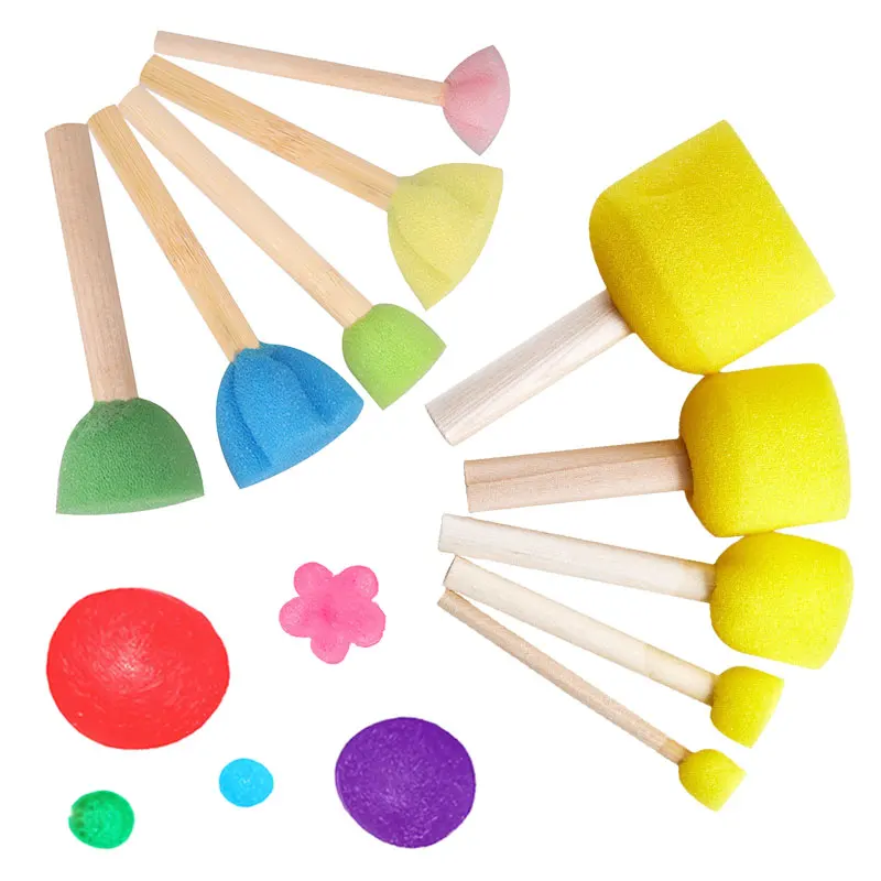5/10Pcs Wooden Handle Mushroom Head Sponge Brush Children DIY Painting Sponge Seal Set Paint Graffiti Create Unique Art Brush