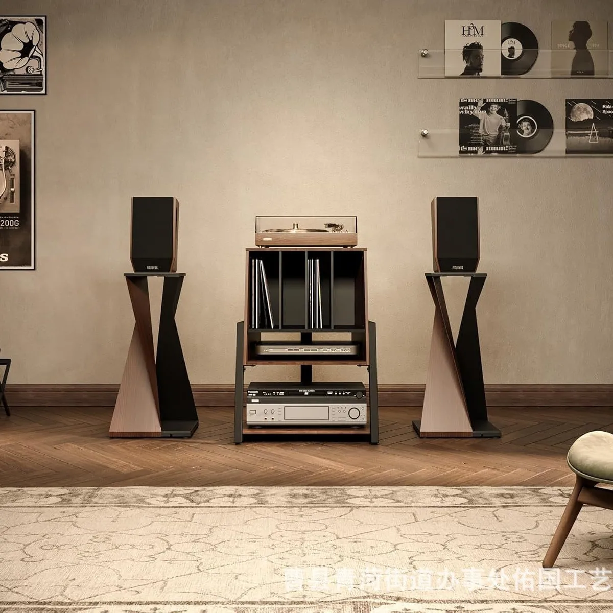 Cross-border record storage rack, iron and wood combined with living room floor-to-ceiling multi-layer rack, bedroom bedside woo