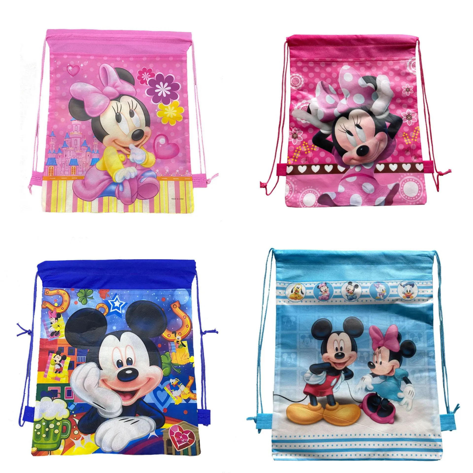 

12Pcs Disney Drawstring Pocket Mickey Minnie Non-woven Waterproof Gift Bag Storage Bag Party Return Gift for party supplies