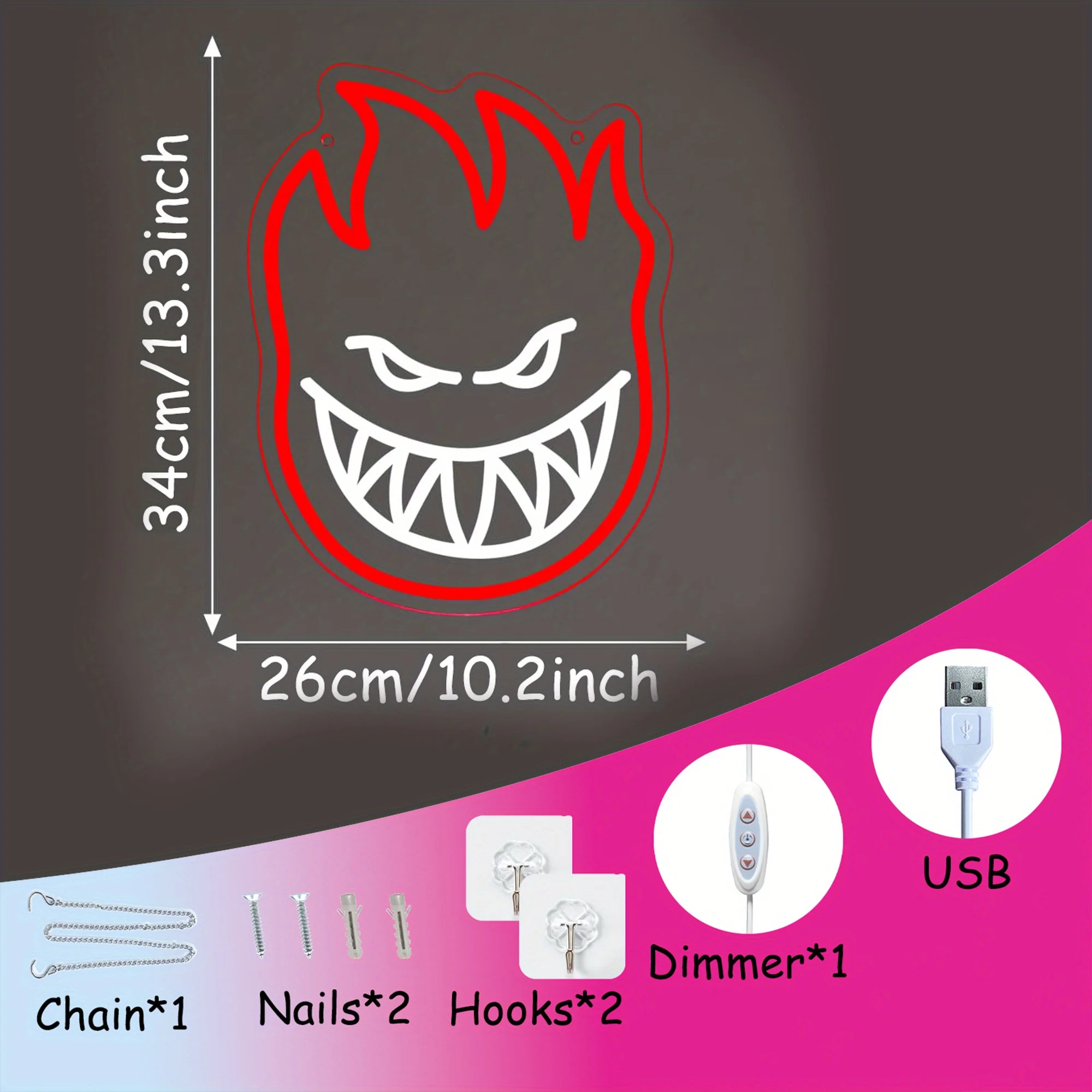 Flame LED Neon - Engraved Acrylic Design, USB Powered Dimmable LED Neon, Suitable for Bars, Parties, Game Room Wall Art