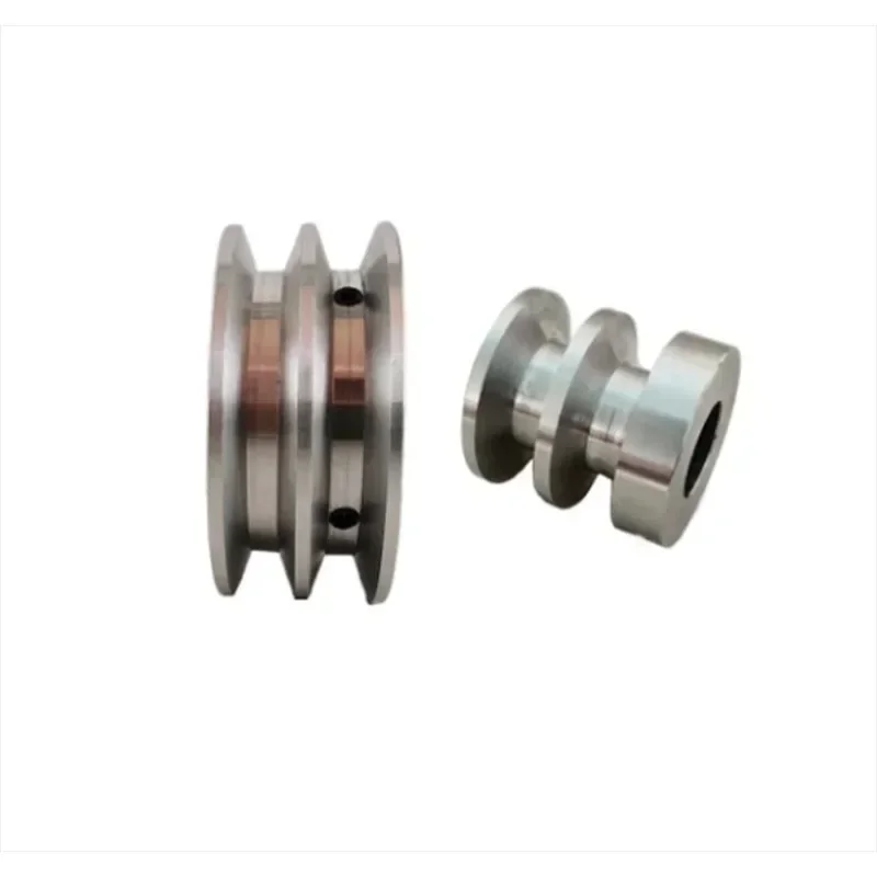 Aluminum Alloy Double Groove 60MM Pulley Wheel 8-25MM Fixed Bore Pulley for Motor Shaft 10MM PU Round Belt 1PC