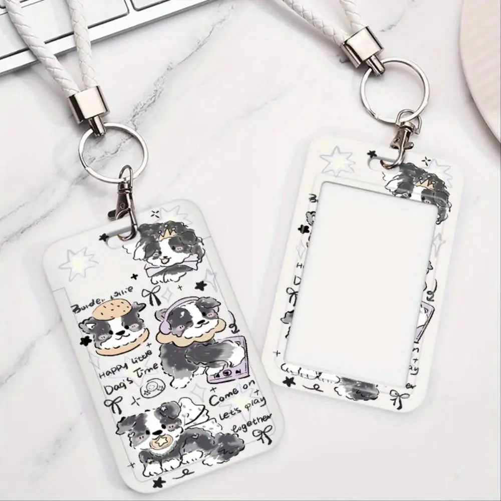 Border Collie ID Card Holder 2 Slot Plastic Card Case Cute Dog Design For Doctor Nurse Student Staff Bank Access Card
