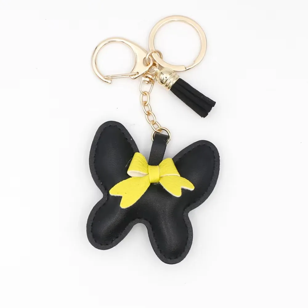 Women's Cute Bowknot Keychain PU Leather 3D Design Personalized Key Holder for Car Keys Purse & Handbag