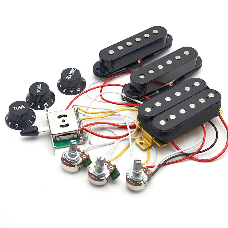 Electric Guitar Pickup Wiring Harness Prewired 5-way Switch 2T1V Control SSH Pickup for ST Electric Guitar Black-White