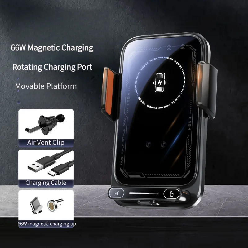 

Car Wireless Charger Mount Semiconductor Cooling Smart Temp Display Dual Auto-Clamp Fast Charging for iPhone Samsung Android