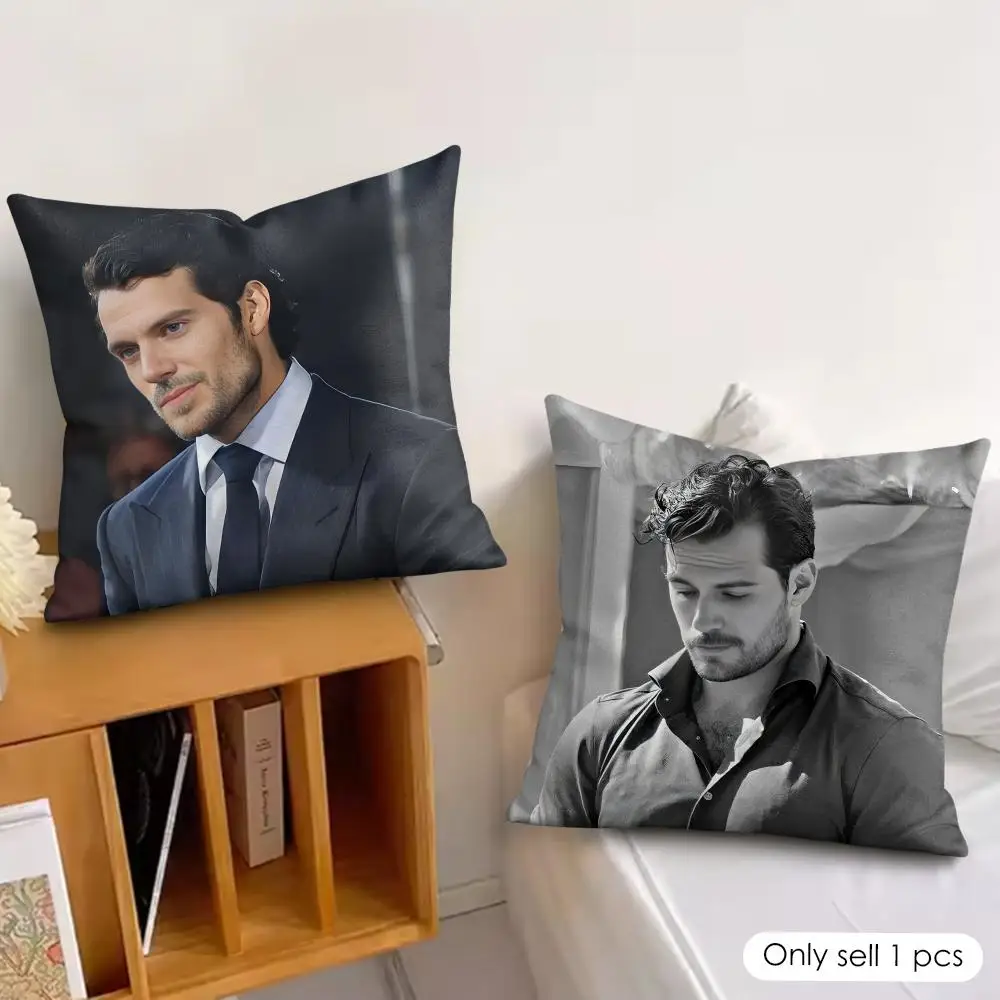 Super Star H-Henry Cavill Cushion Cover Silky Short Plush Invisible Zipper Dustproof Sofa Pillow Case for Home Decor