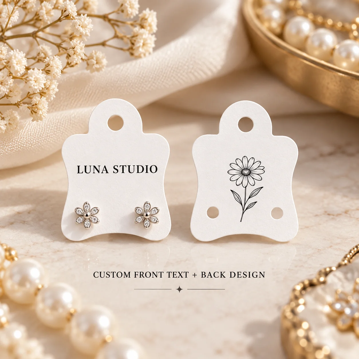 Custom Display Card Double Sided Jewellery Personalized Illustration Earring Display Tags for Small Ear Hoops Studs made of card