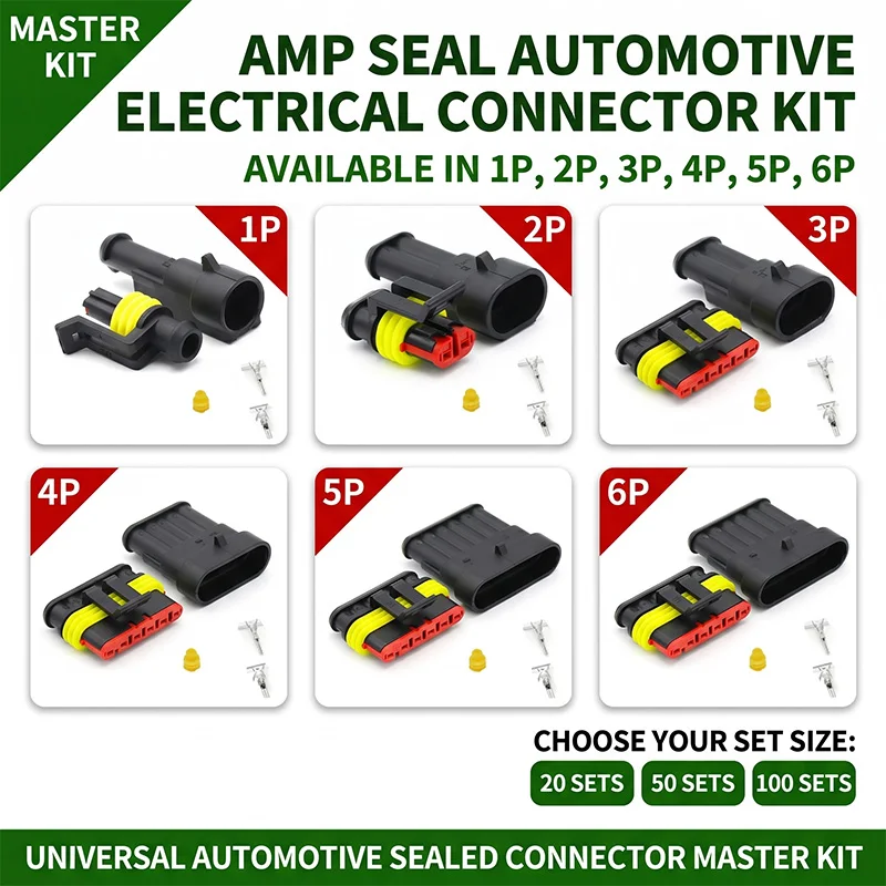 

1-6 Pin AMP Superseal Waterproof Electrical Wire Connector Kit 1.5 Series Sealed Terminal Auto Marine Plug 20/50/100 Sets