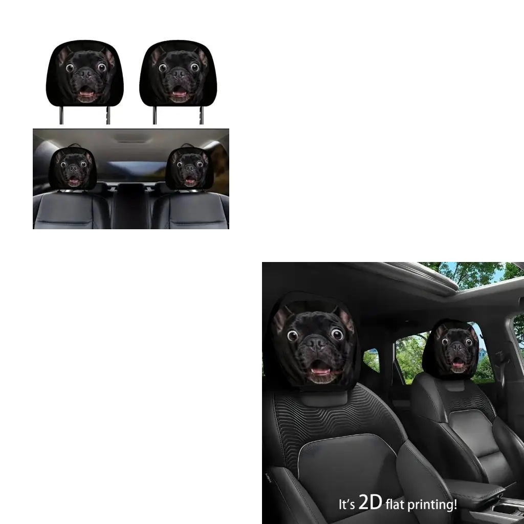  2PCS Car Headrest Covers with Hilarious Shocked Pug Print & Strong Polyester Component Shocked Pug for Long Lasting Use