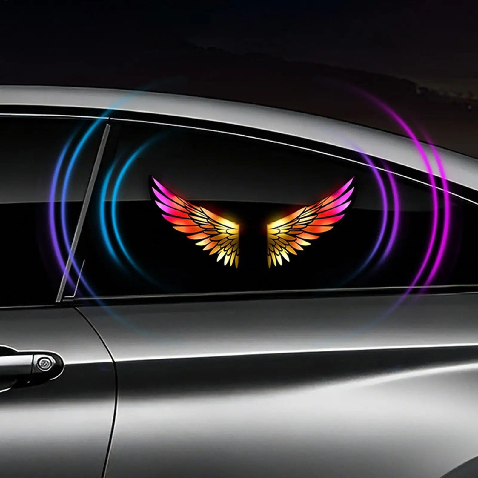 Solar Car Ambient Lighting USB Solar Charging Suction Cup Neon Decor Cartoon Wings Car Window Light For Drivers Enthusiasts