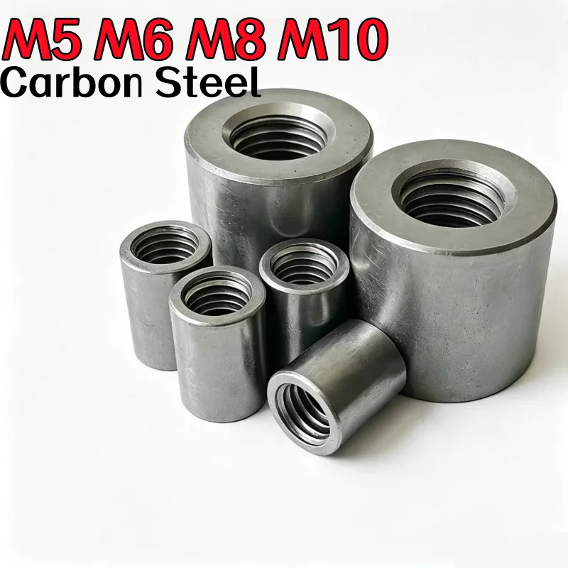 M5 M6 M8 M10 Carbon Steel Round Coupling Nuts Long Extend Round Connector Nuts Rod Sleeve Tubular Nuts Extension Nut