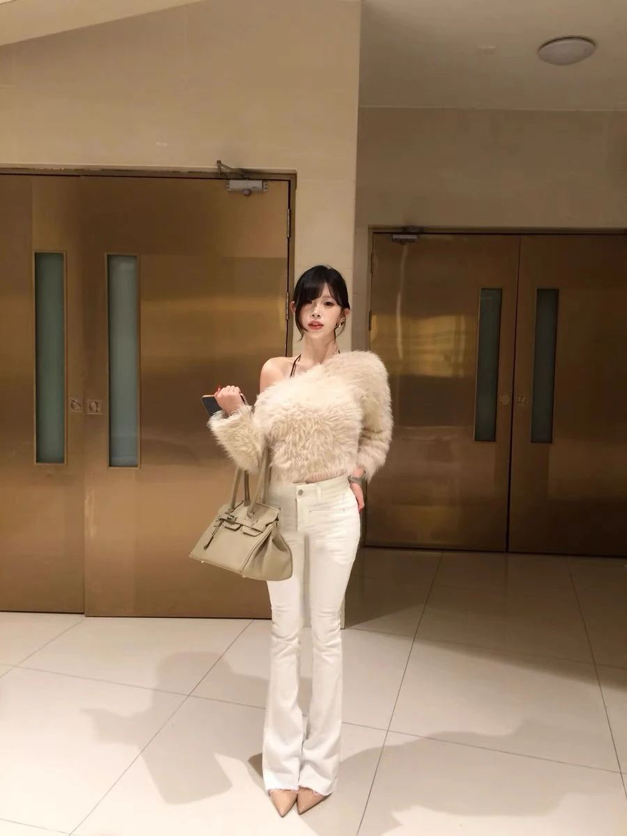 

High Waist Slim Fit Denim Jeans with Butt Pad White Elastic ket Faionable Bootcut Cotton Stretchy Women's Pants