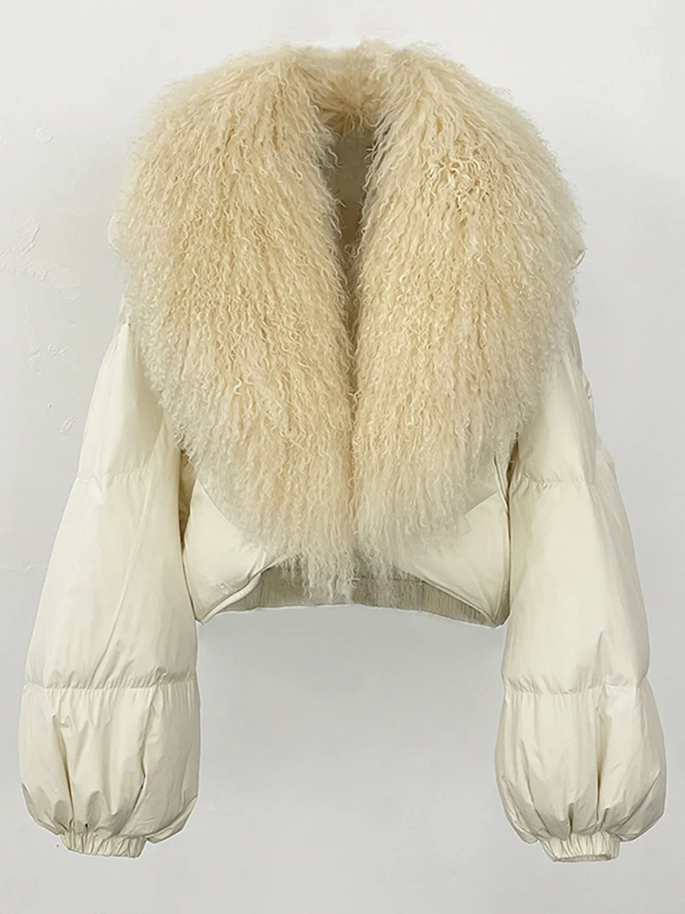 OFTBUY Fahsion Short Long Slevee Puffer Jacket New Winter Clothing Women Real Mongolia Sheep Fur Coat Real Fur Goose Down Parkas