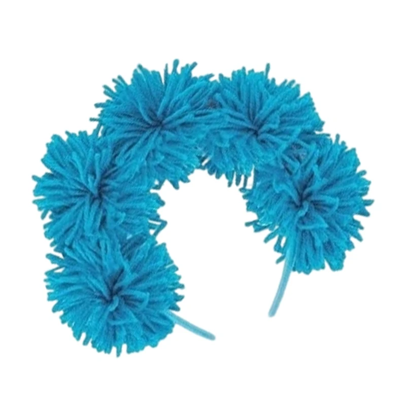 Blue Yarn Headband Furry Pompoms Hairhoop All Ages Carnivals Party Headpiece