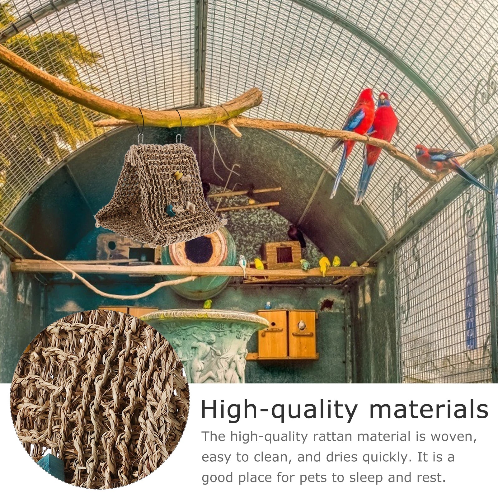 

Bird Hammock Parrot Nest Shelter Chinchilla Bed Rustic Rattan Sleeping Playhouse