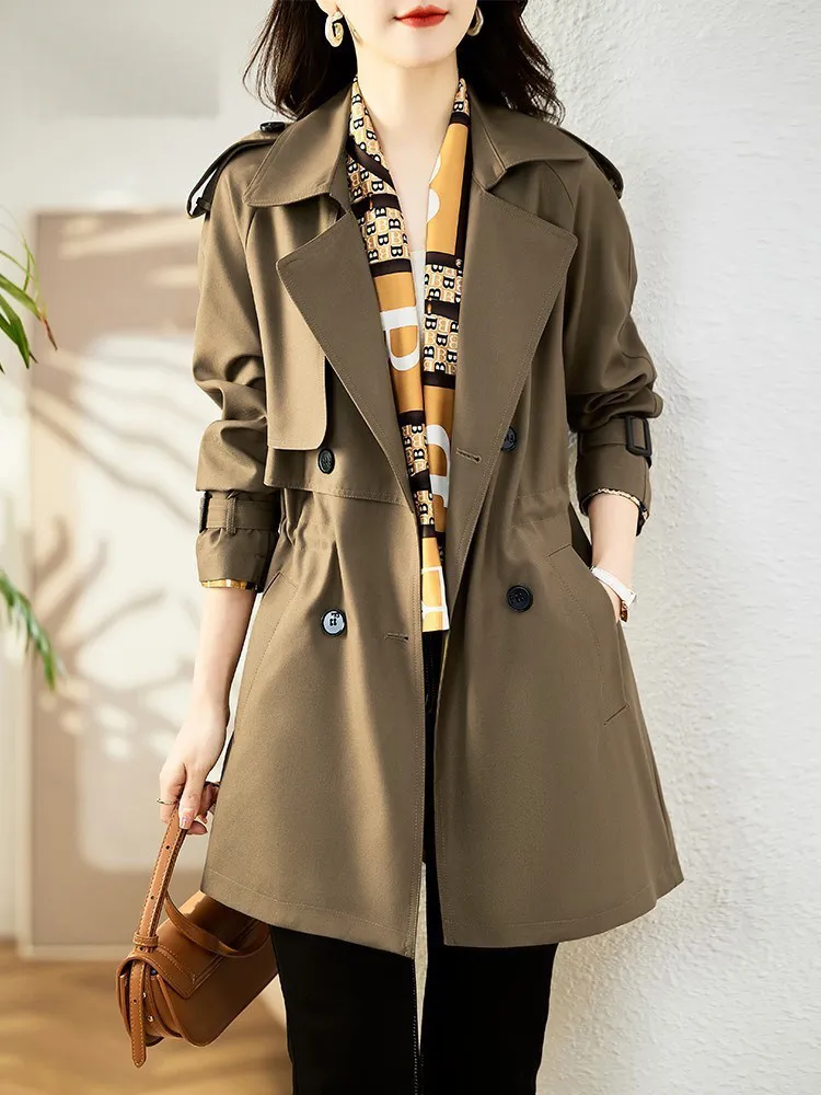 Women's Mid-Length Coat Jacket Autumn Winter New Style Korean Version Casual Comfortable Windbreaker Outerwear Long Sleeve