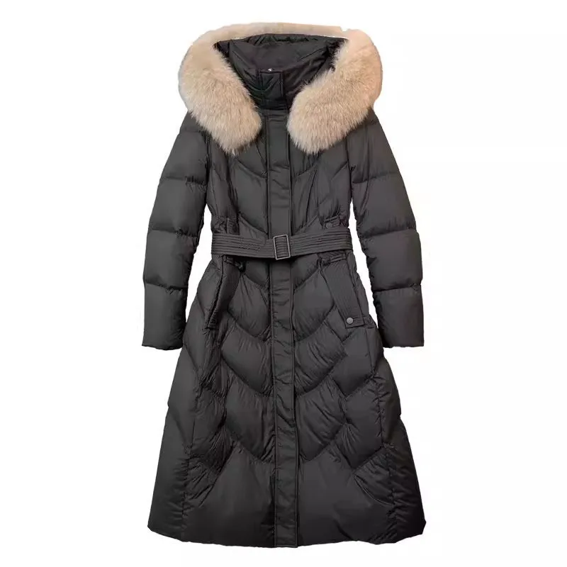 2026 Winter Fox Fur Collar Women's Down Jacket Commuting Windproof Hooded Slim Fit Jacket