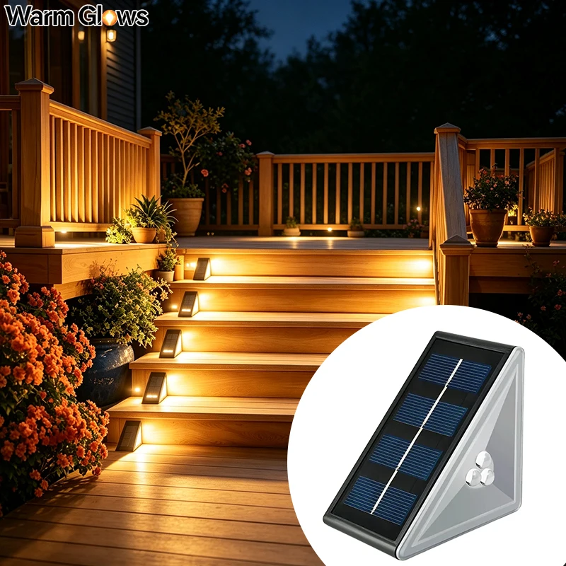 Solar Lights For Outdoors Stair Lamps Warm White LED Step Light, Waterproof Solar Lamps for Railing Stairs Fence Yard Patio