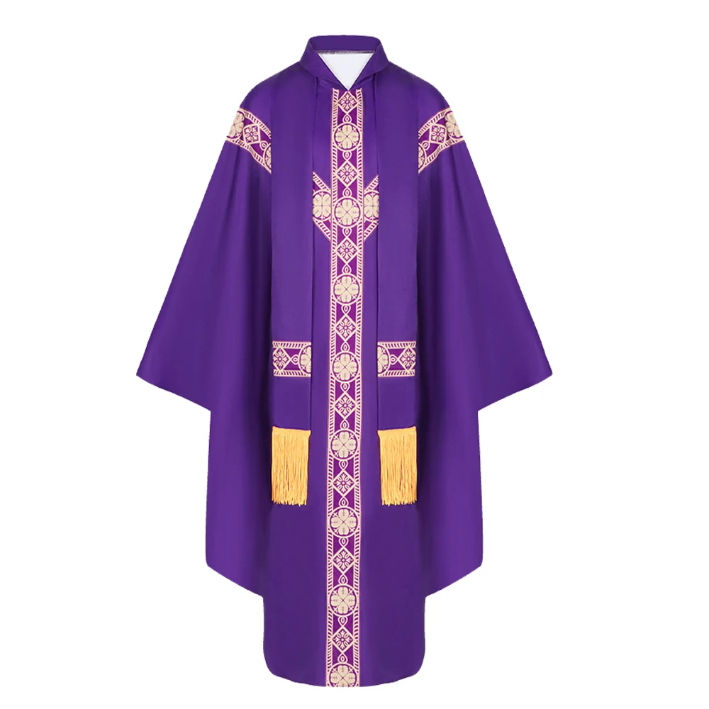 Halloween Priest Celebrant Chasuble Catholic Church Father Mass Vestments Robe with Tassel Clergy Robe for Men Women