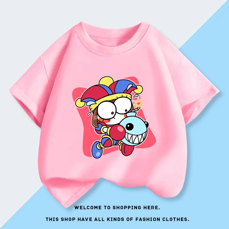 Magical Number Circus Pomni Children's Summer Short-Sleeved Girls' Pure Cotton Summer Dress Shirt Children's T-shirt