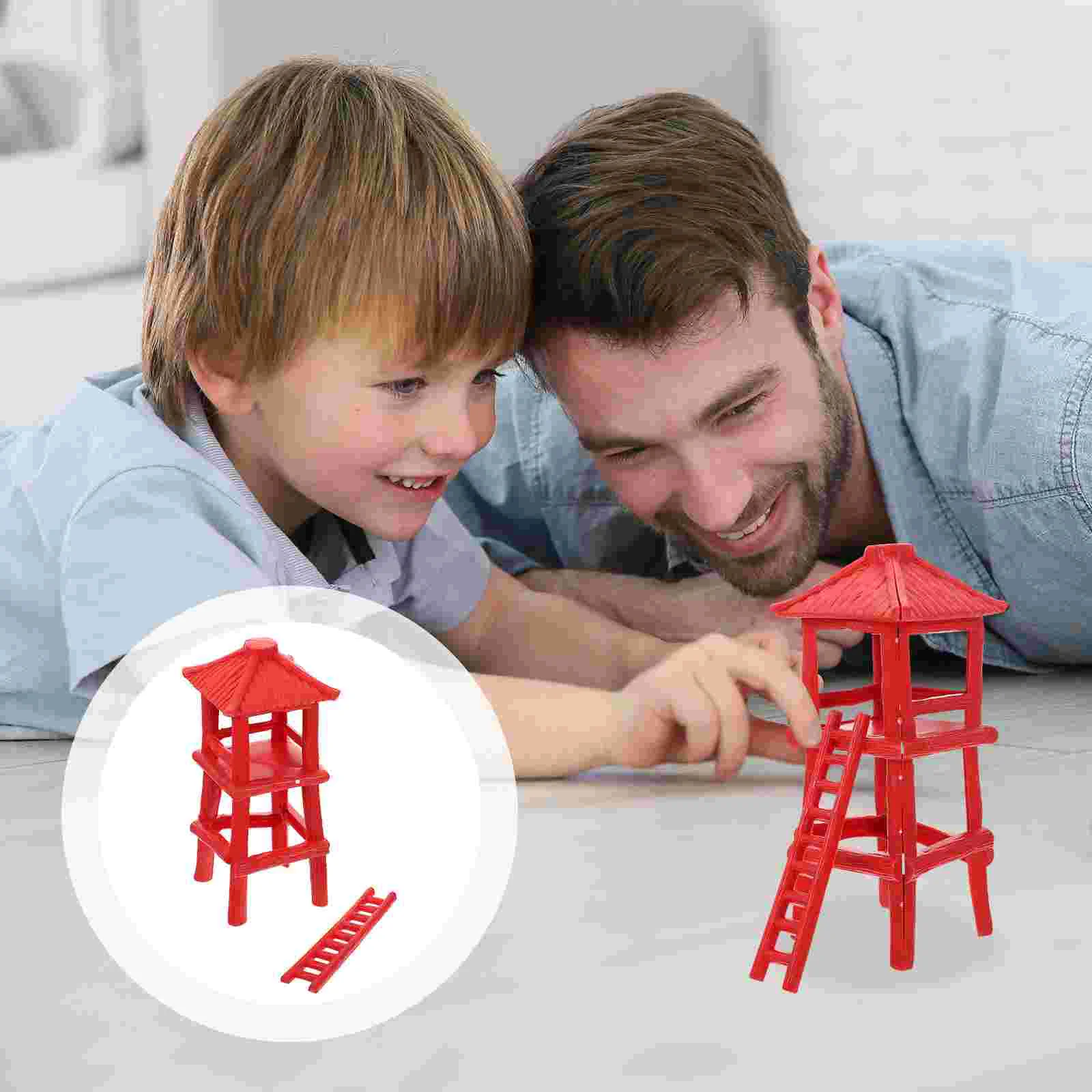 3 Pcs Toys Lookout Model Sand Table Layout Decor Observation Tower Country Watchtower Material Micro Landscaping Red Scenery