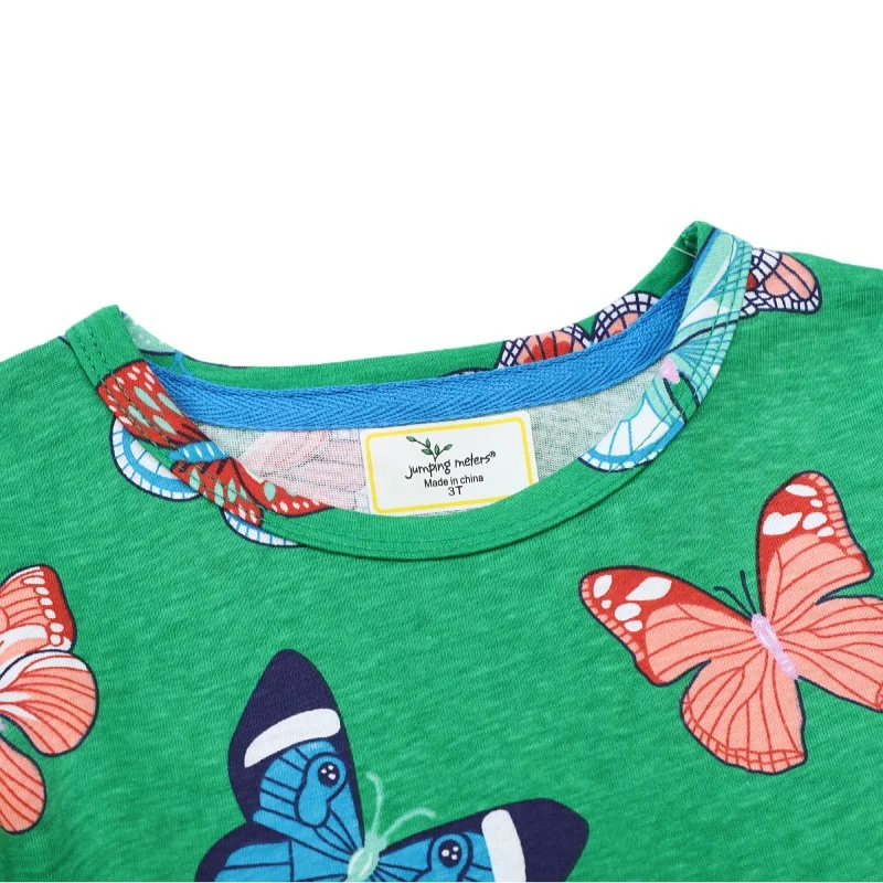 Jumping Meters 2-7T Cats Print Summer Girls Dresses Short Sleeve Party Children\'s Clothes Toddler Frocks Costume