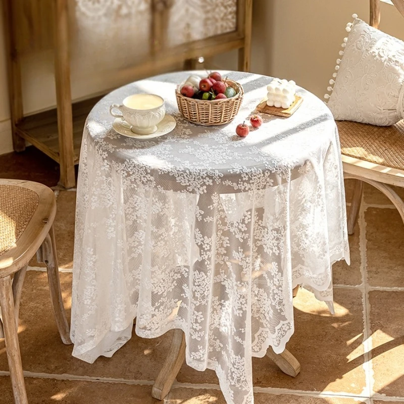 

Lace tablecloth white retro round table square tablecloth coffee table household French cover