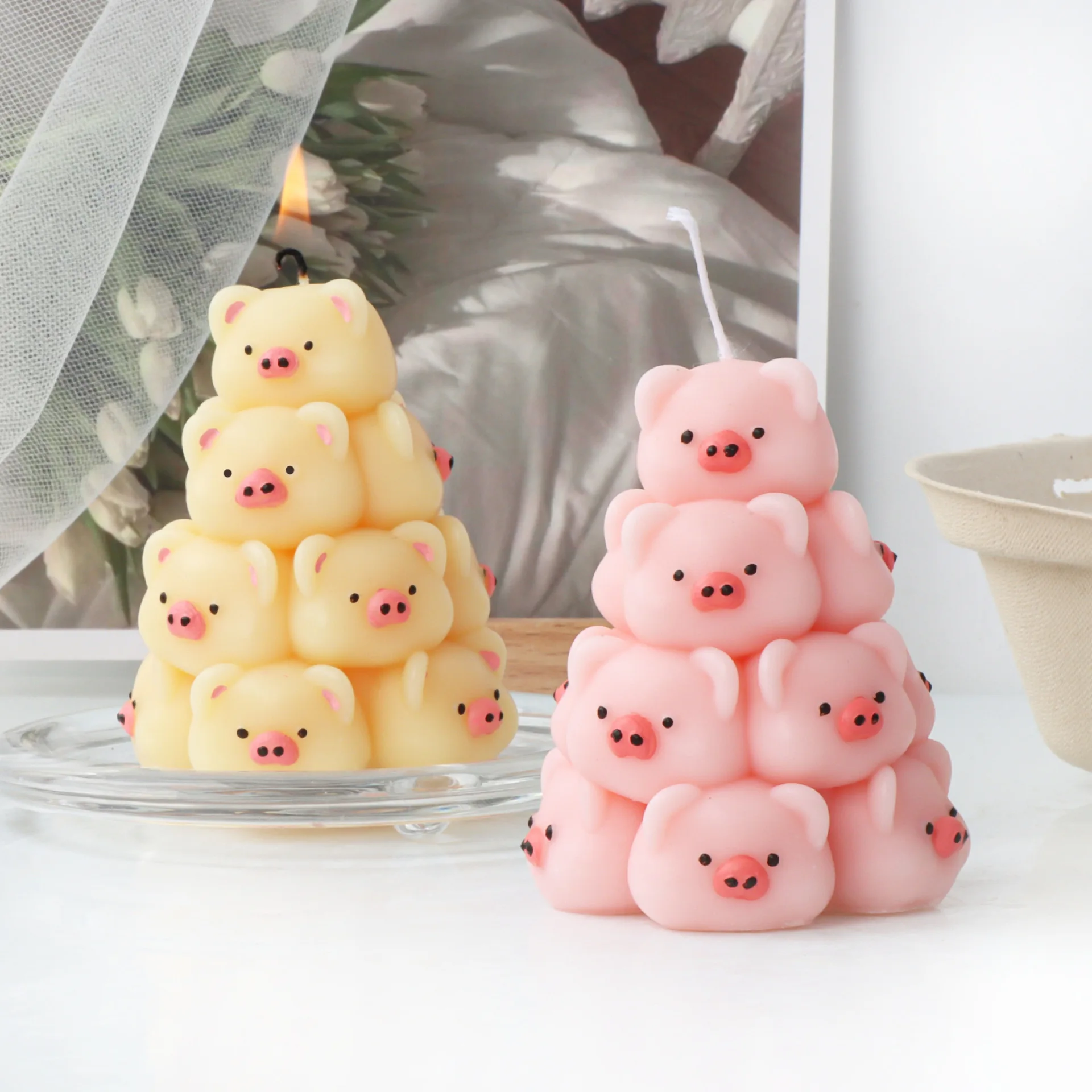 Overlapping Pig Candle Silicone Mold for Handmade Chocolate Decoration Gypsum Aromatherapy Soap Resin Candle Silicone Mould