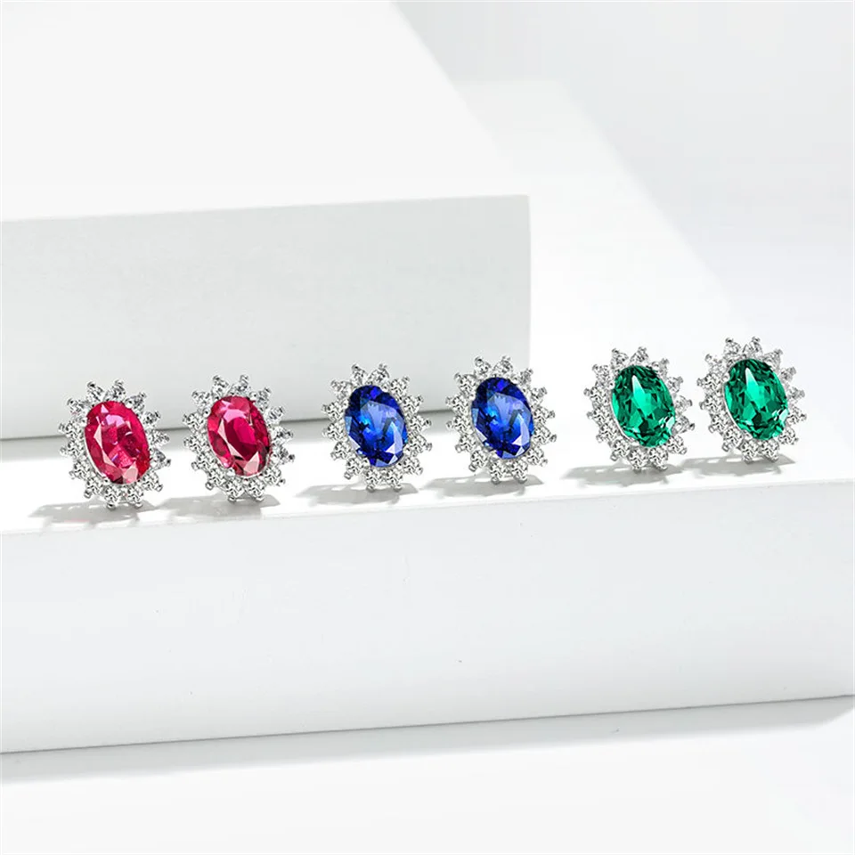 

Constellation Stone Colored Gemstone Earring For Women Jewelry Gift Simple Style Exaggerated Princess Sapphire Sunflower Earring