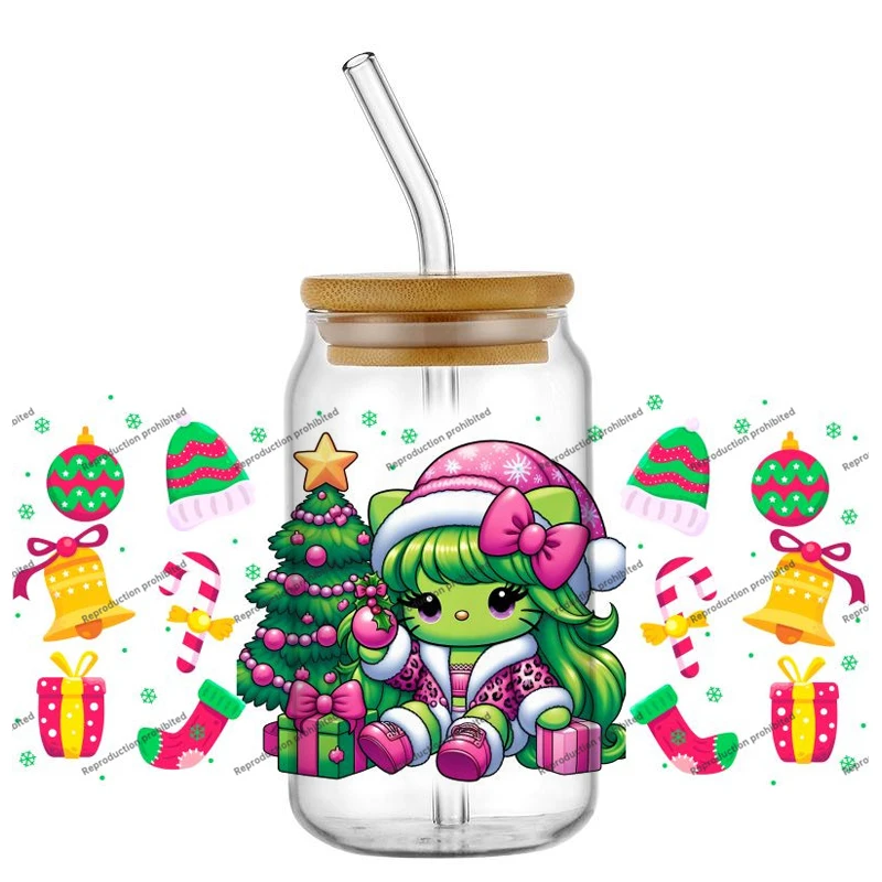 

Christmas tree Hello kitty Coffee cup DIY 16oz UV DTF Cup Wrap Transfers Stickers Decorate Mugs Beer Can Bottle Libbey Glass