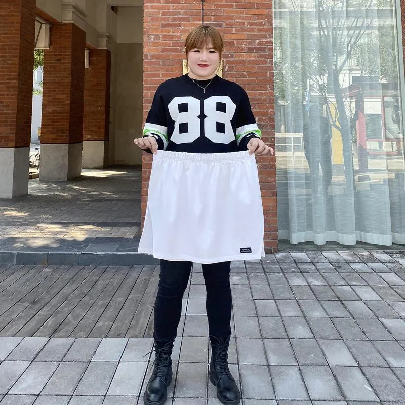 Women's High Waist Short Skirt T-Shirt Hoodie Inner Wear Bottom Covering Fake Two-Piece Layering Korean Style Commute Pure Color