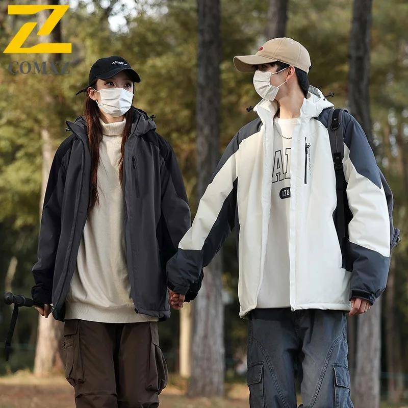 

COMXZ 2025 Couple Graphene Heated Stand Collar Jacket American Style Thickened Workwear Waterproof Windproof Outdoor Sports Coat