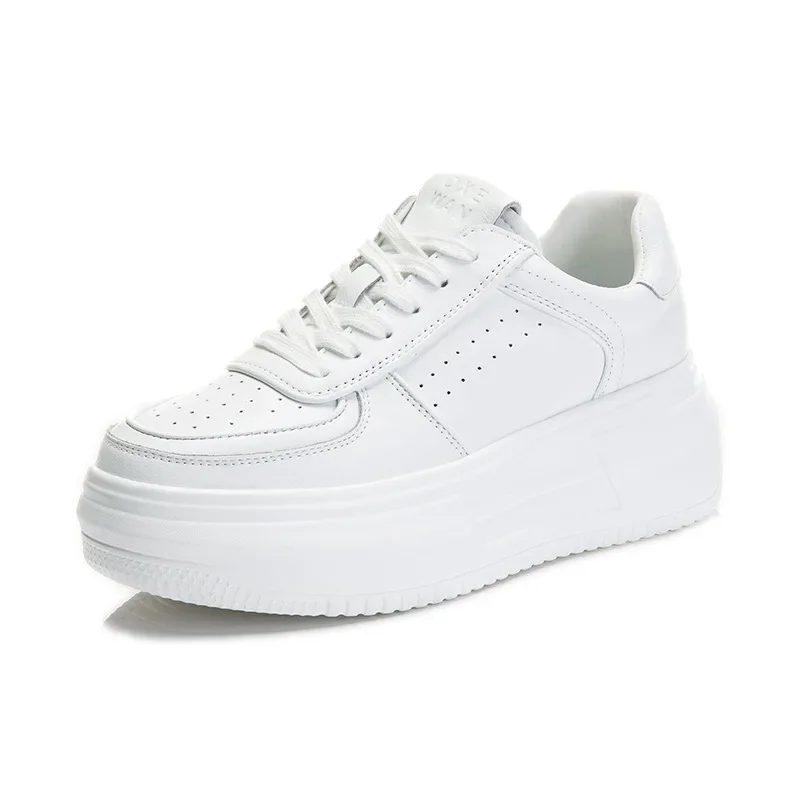 Luxe lederen damesschoenen nieuwe platform sneakers voor dames zomer mesh veterschoenen dames flats witte schoenen verhogen 3-5 cm