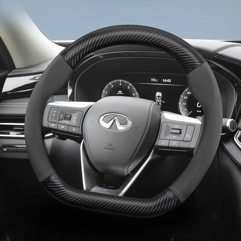 

For INFINITI Suede Carbon Fiber PU Leather Steering Wheel Cover Fit QX60 QX50 Q50 Q50L QX55 QX80 Fx35 Cars Accessories Para Auto