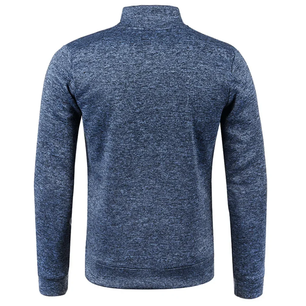 Autumn Winter New Men\'s Long Sleeves Zipper Knit Thin Fashion Hoodies Sweatshirt Solid Color Thicker  Top Slim Fit Male Clothing