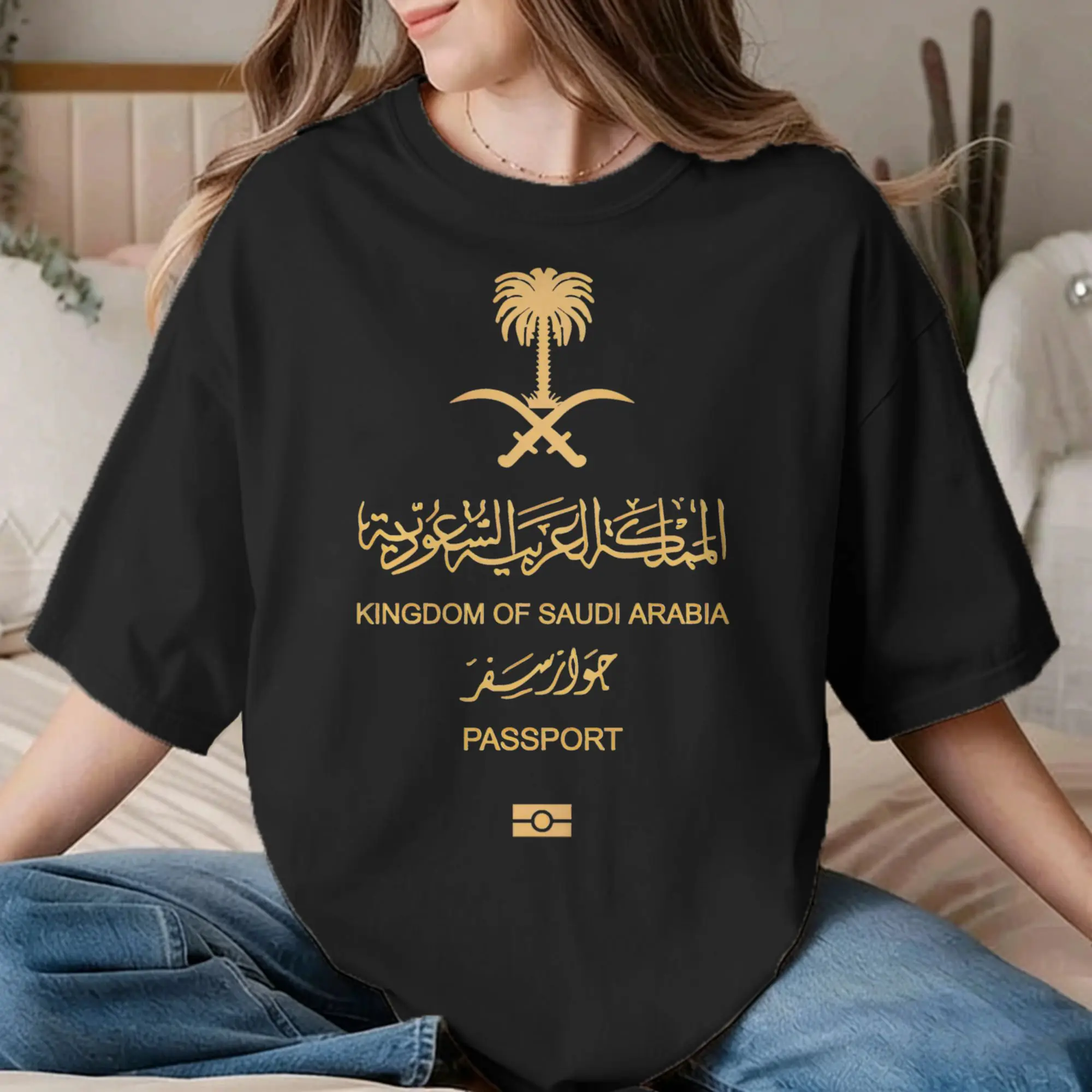Saudi Arabia passport T Shirt for Men Women 100% Cotton Humor T-Shirts Crew Neck Saudi National Day Tees Clothes Gift Idea