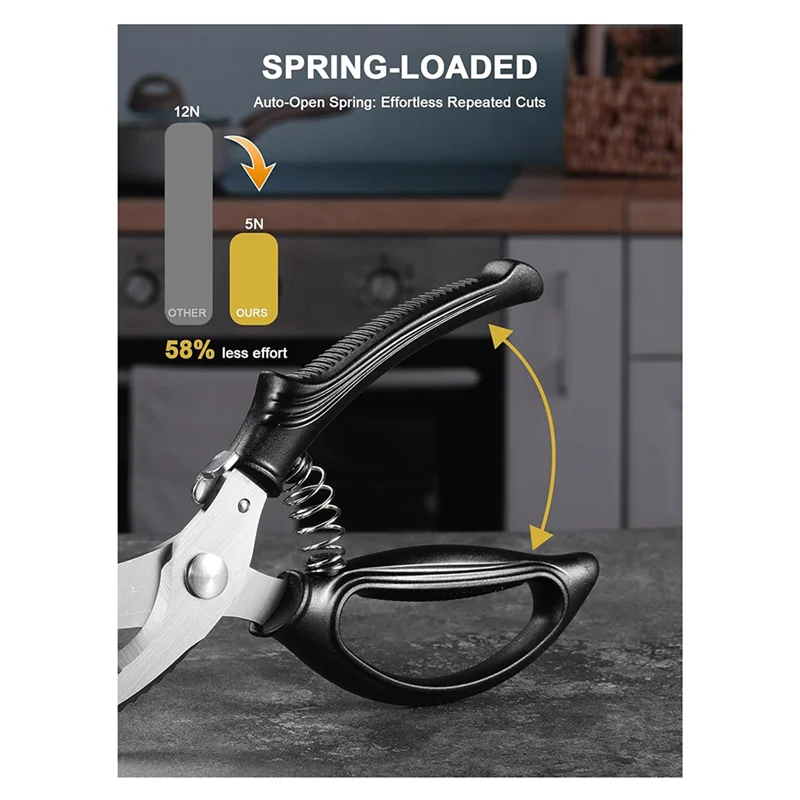 مقص ABVA-الدواجن مقصات المطبخ شديدة التحمل مع مقبض زنبركي مضاد للانزلاق للدجاج والديك الرومي للحوم