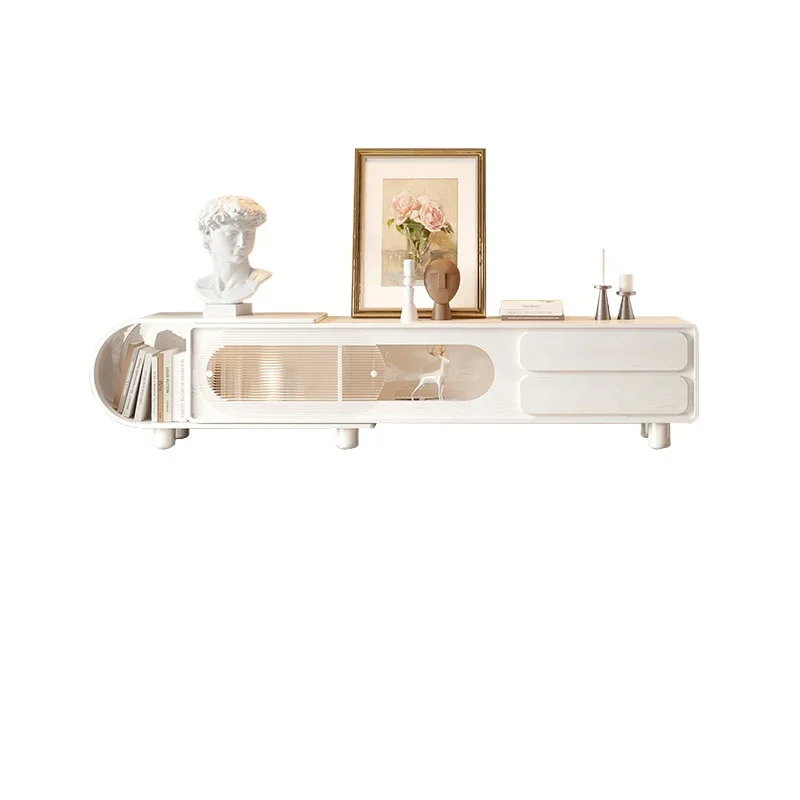 

~French Cream Wind TV Cabinet Side Cabinet Combination Modern White Telescopic Storage Floor Cabinet