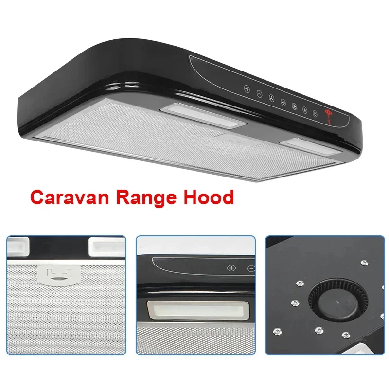 Caravan Range Hood Touch switch Dual LED Light Design Black Super Oil Absorber Suitable for RV Motorhome Camper Accessories