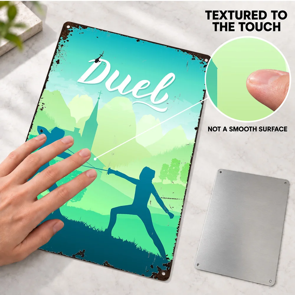 Duel In A Mountain Landscape Printed Poster Bold Design Cabin Wall Art Personalized Aluminum Metal Sign Gift For Nature Lovers