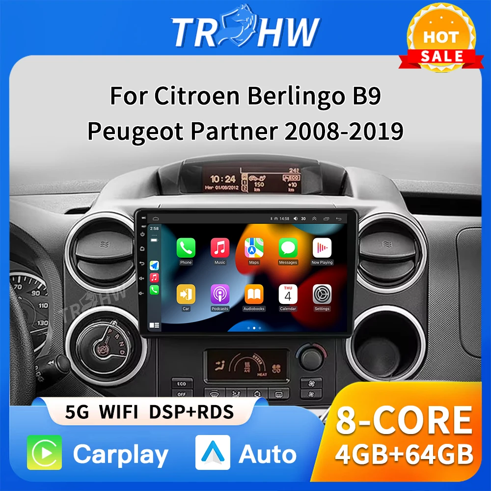 

For Citroen Berlingo B9 Peugeot Partner 2008-2019 Android Auto GPS Navigation Multimedia Car Radio Stereo No 2din CarPlay Video