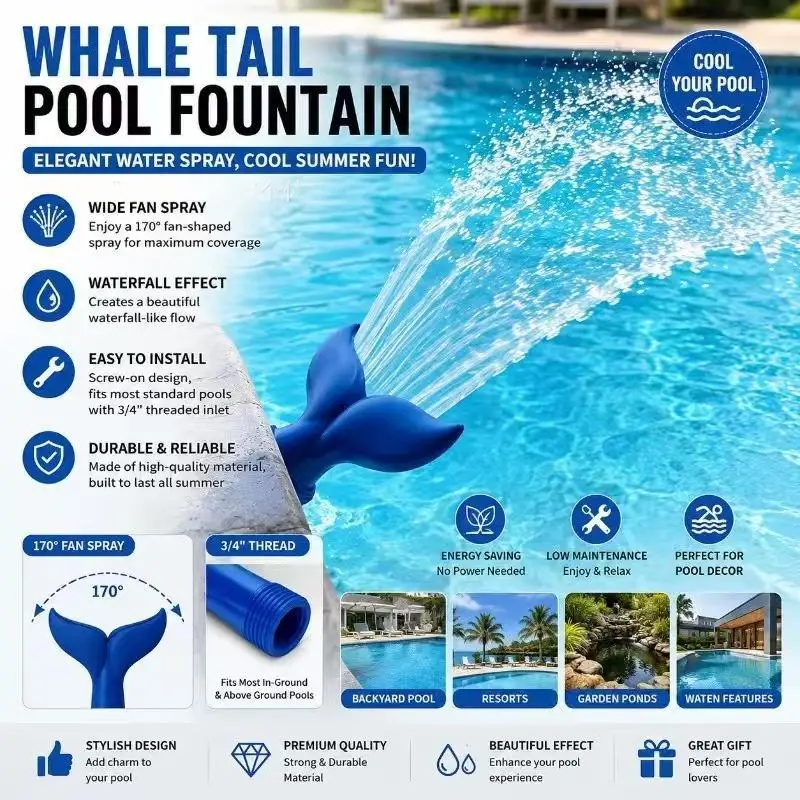 Mermaid Pool Fountain Spray Head–Universal 3/4-Inch Aerating Fish-Tail Nozzle for Above-Ground In-Ground Pools (Waterfall Spray)