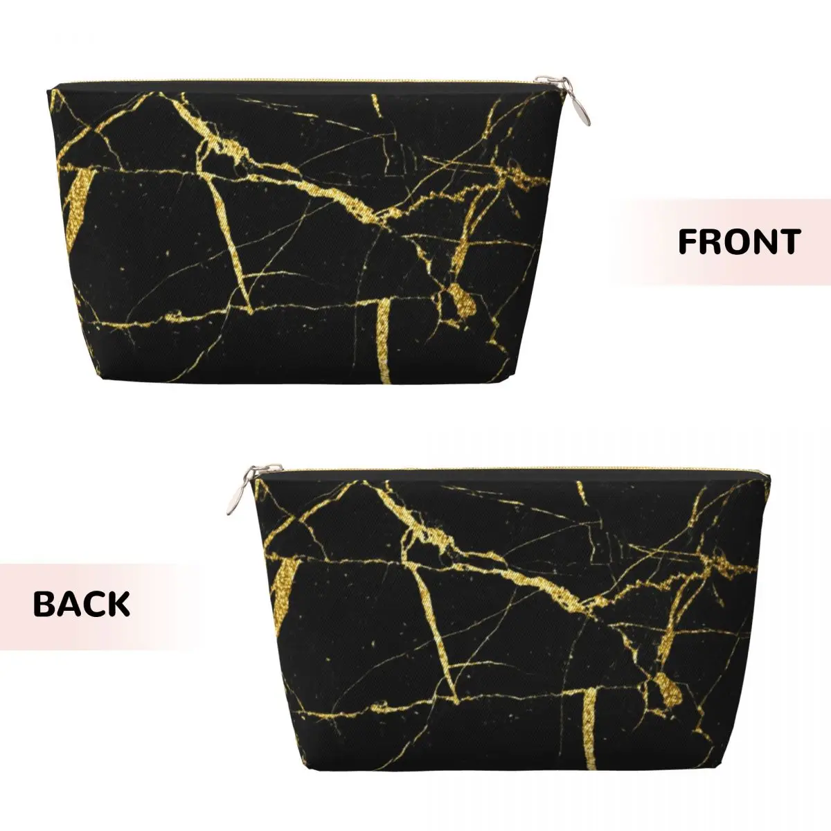 Custom Luxe Black And Gold Marble Texture Travel Cosmetic Bag Geometric Graphic Makeup Toiletry Organizer Lady Beauty Storage