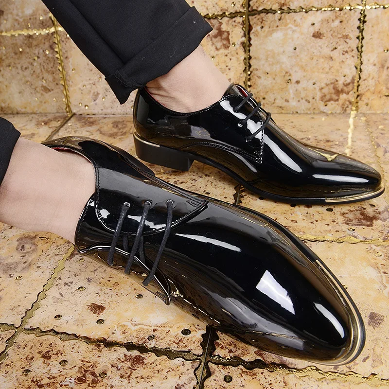 Men\'s Pointed Leather Shoes Formal Dress Shoe Creative Large Business Wedding Men\'s Shoes Sapato Social Masculino Patent Leather