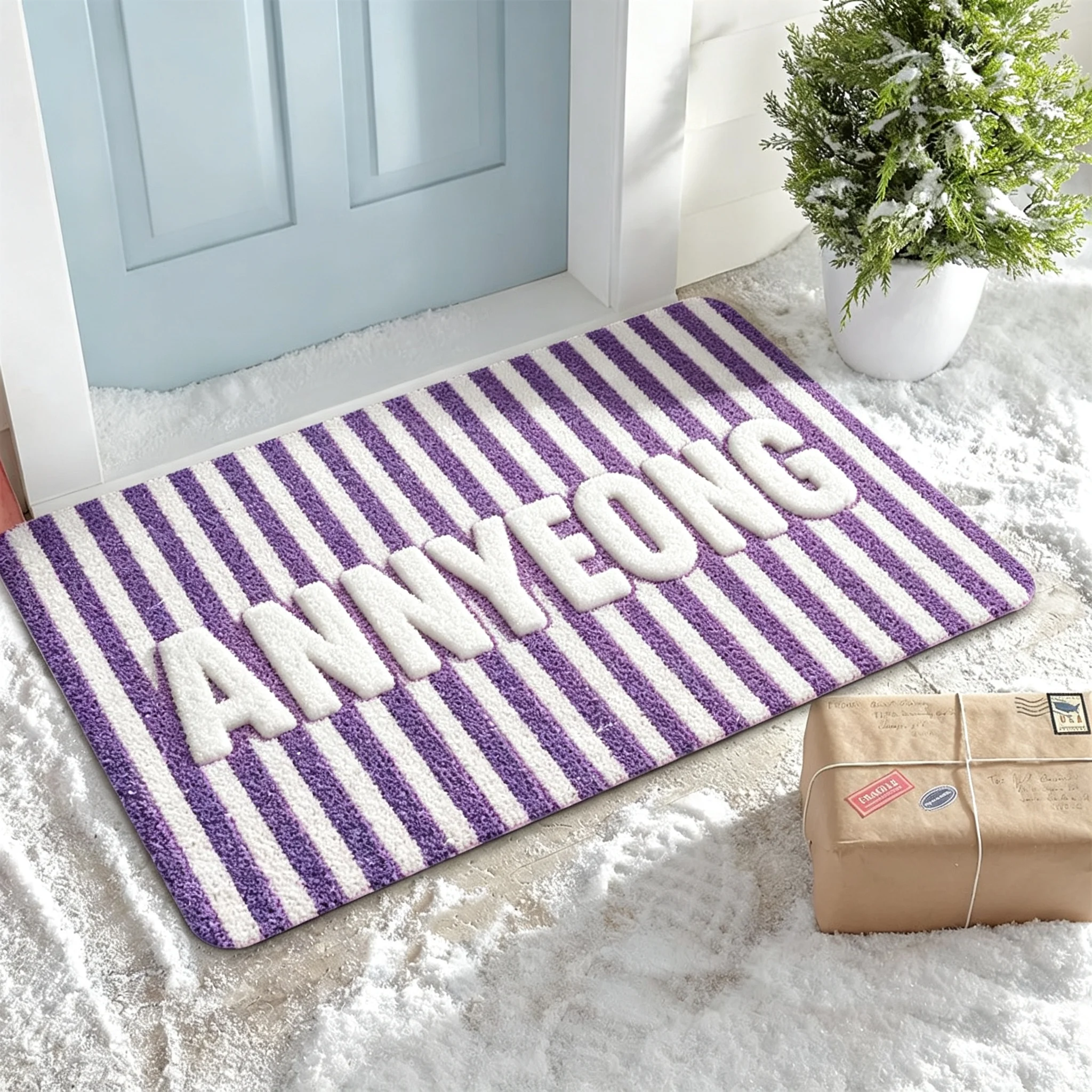 Home Bathroom Colors - 1pc Striped BONJOUR Letter Door Mat,