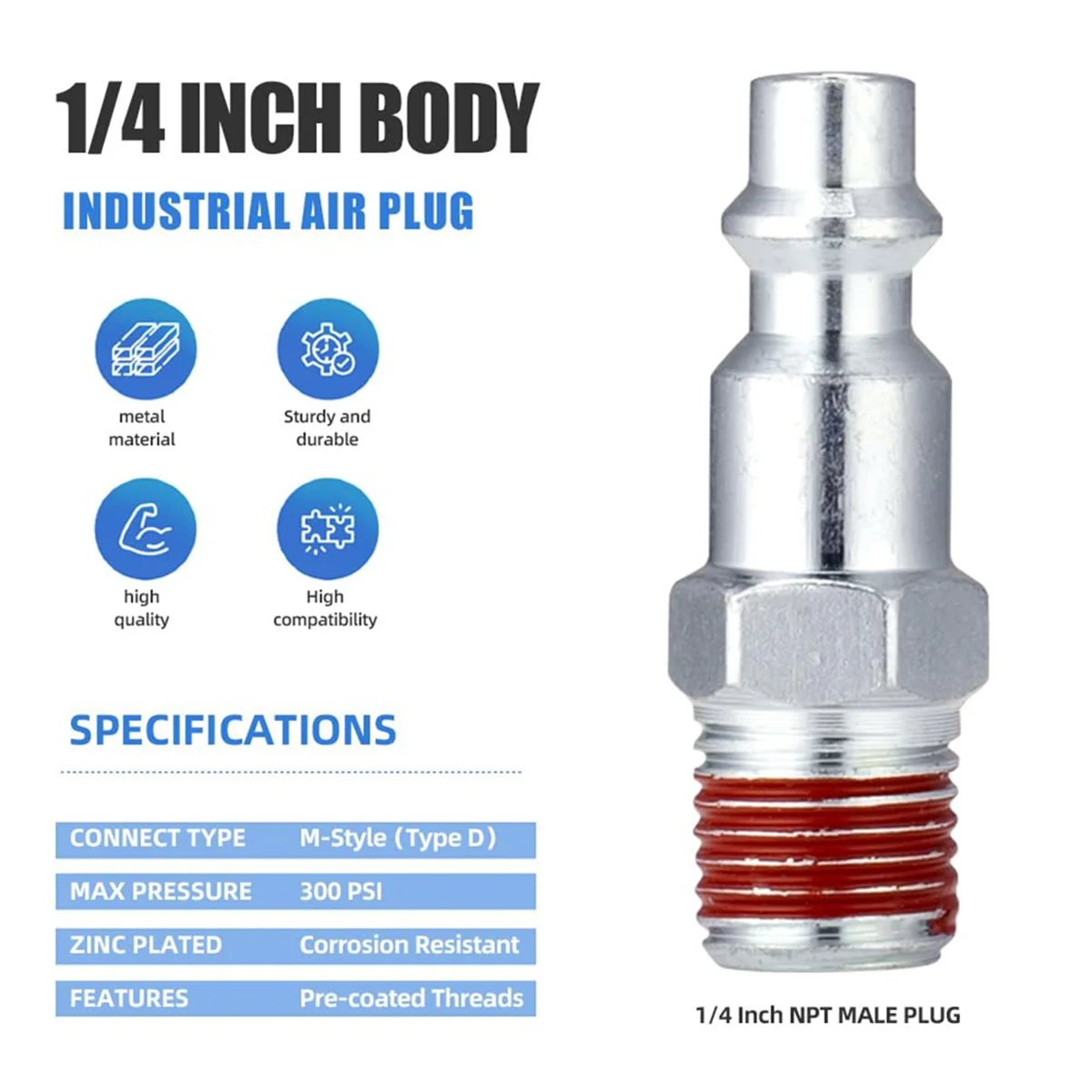 

ABNJ 25 шт. фитинги для воздушных шлангов 1/4 дюйма, размер корпуса 1/4 дюйма, вилка M-типа, размер наружной резьбы 1/4 дюйма, предварительно покрытие, 300 фунтов на квадратный дюйм