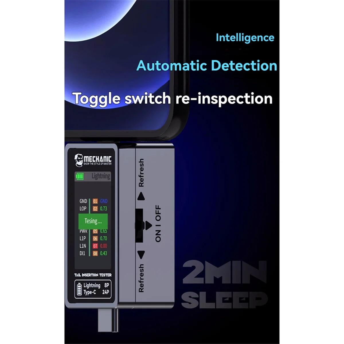 M86K  T-824 No Disassembly Required Mobile Phone Tail Insertion Detector Digital Display Current Power Check Pin