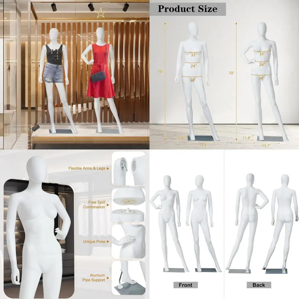 

Full Body Mannequin Set with Stand for Clothing Shops and Design, Realistic White