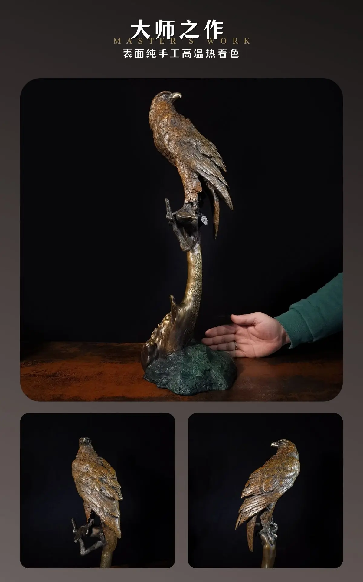 5A Collectible work great master Auspicious animal Ornament Surrealism Eagle bronze Sculpture home office Bar ART